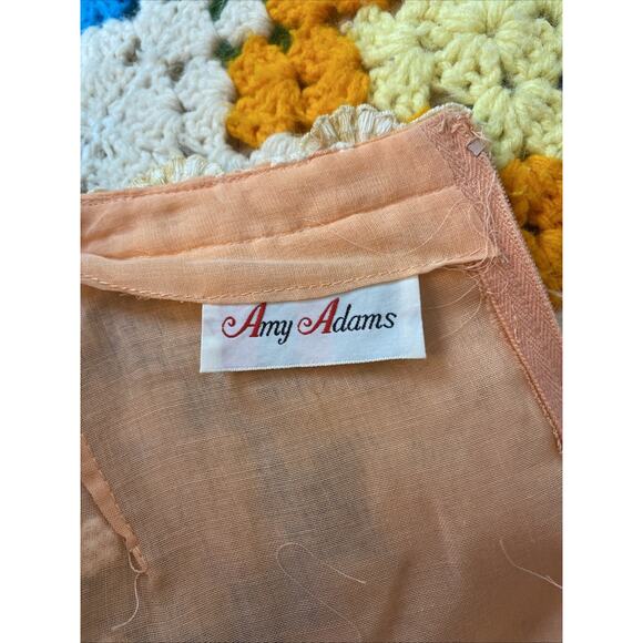 Vintage Amy Adams S Belted Embroidered Peach 1960s Mod Dress Fit Flare - Picture 5 of 12